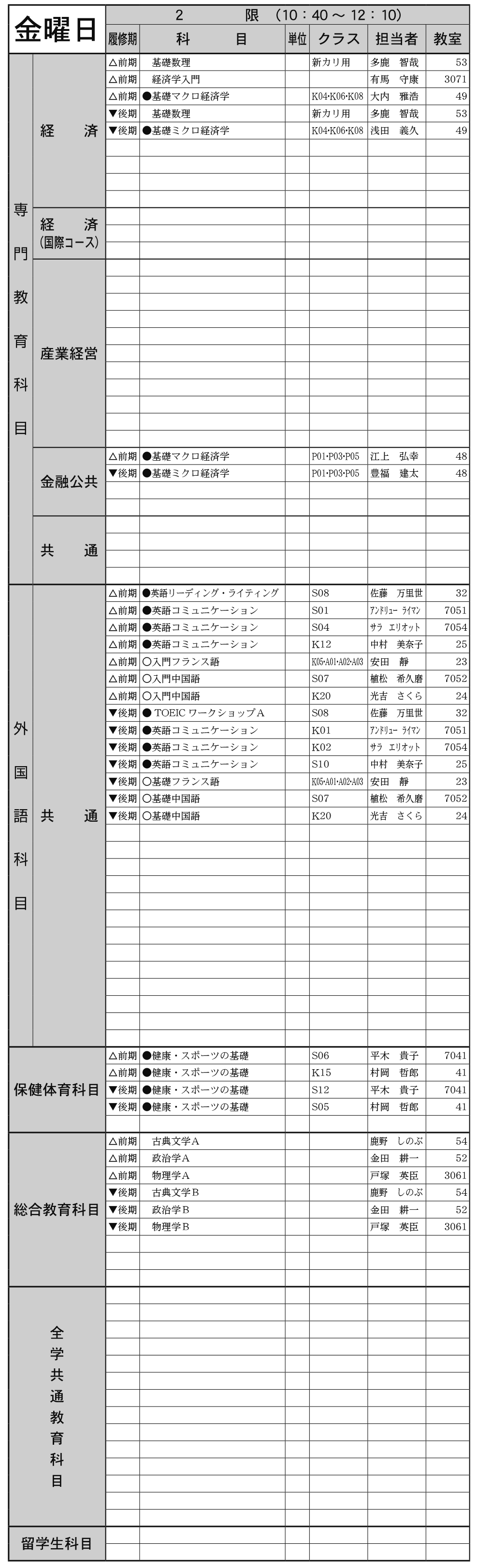 １年生金曜日２限の画像