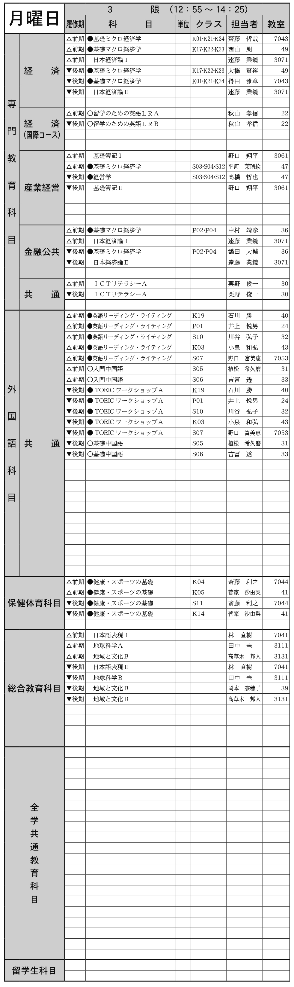 １年生月曜日３限の画像