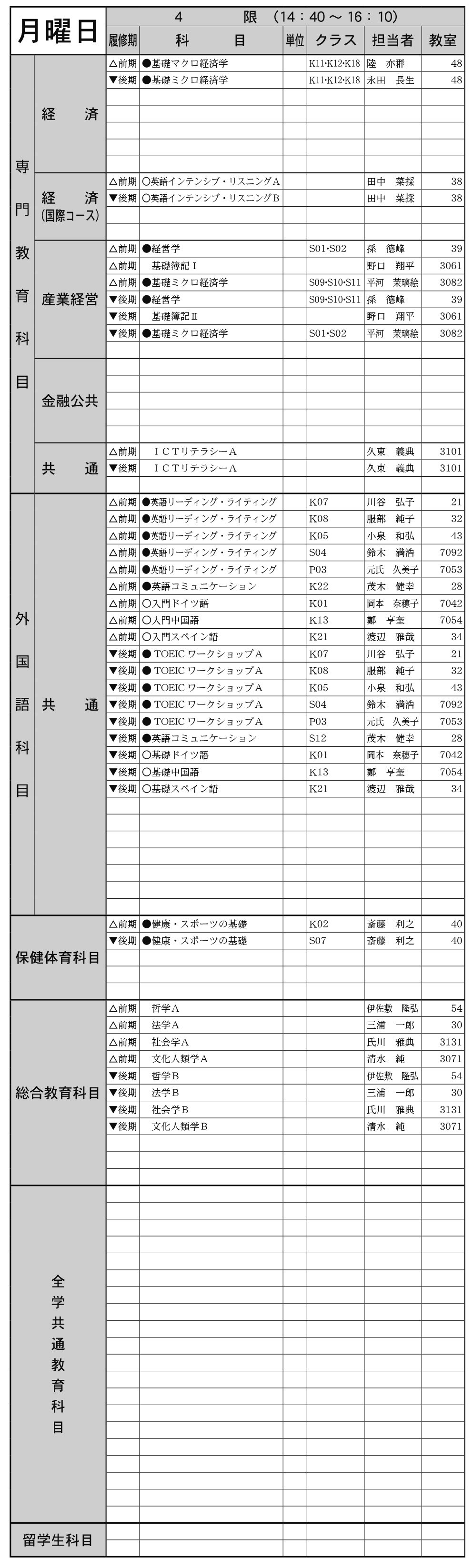 １年生月曜日４限の画像