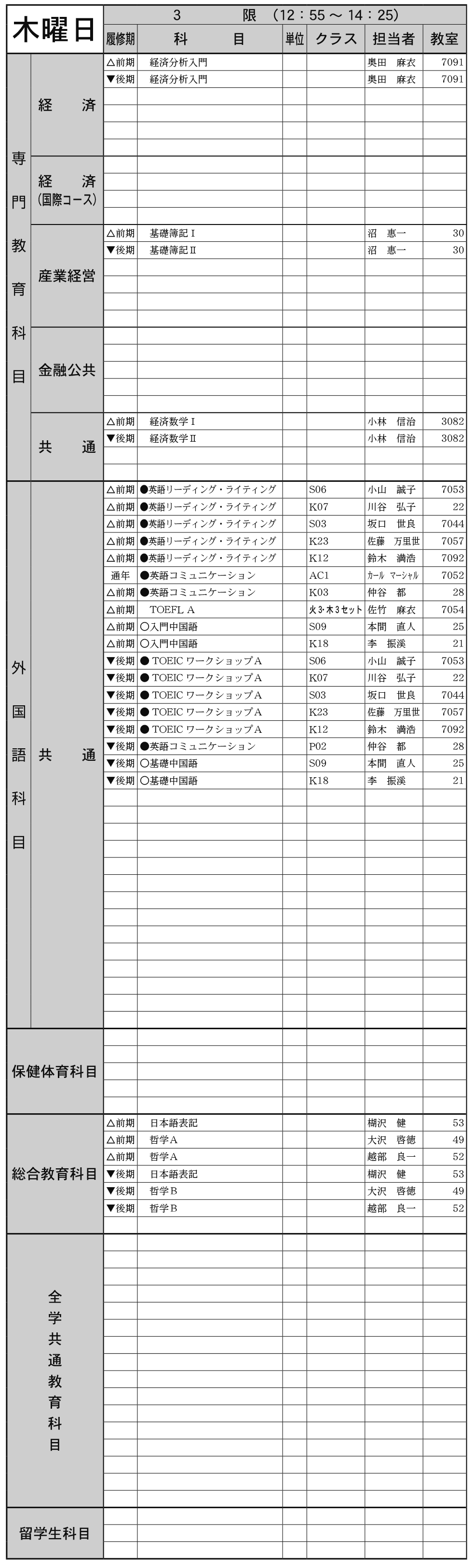 １年生木曜日３限の画像