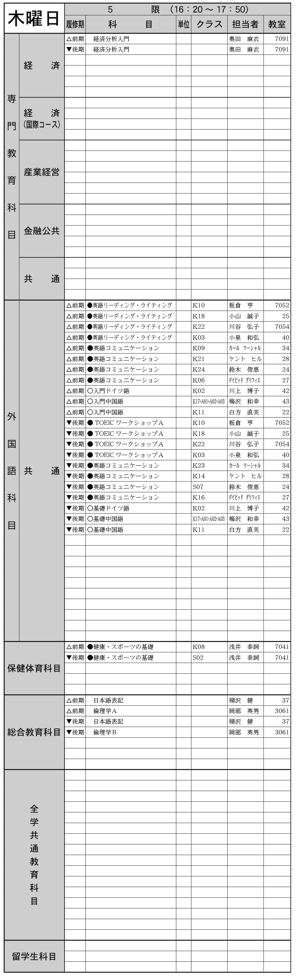 １年生木曜日５限の画像