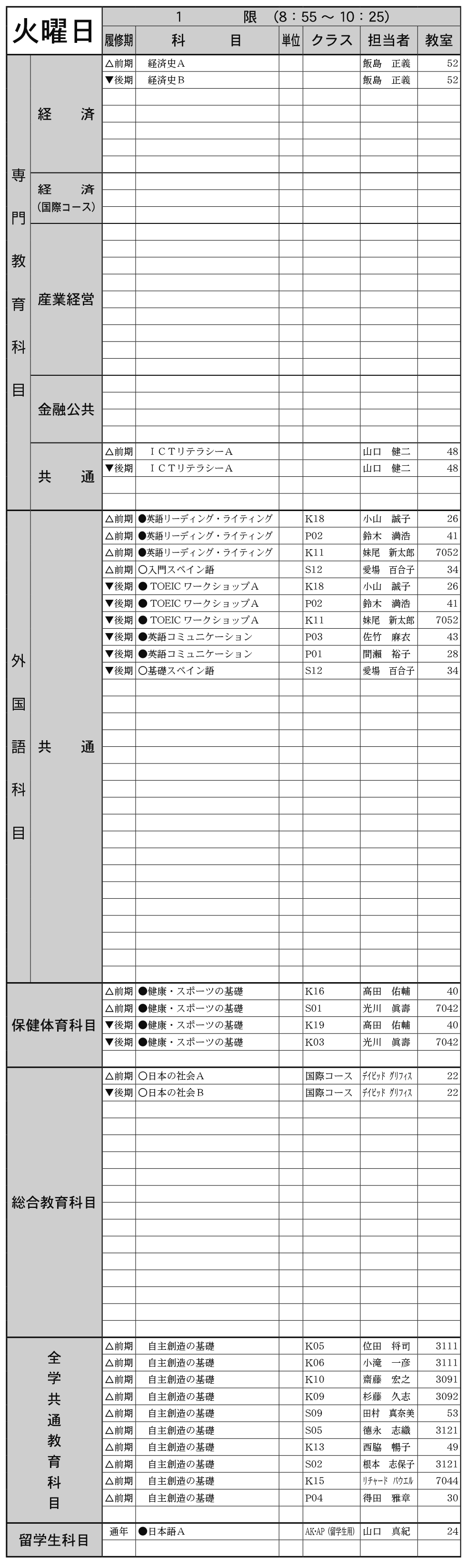 １年生火曜日１限の画像