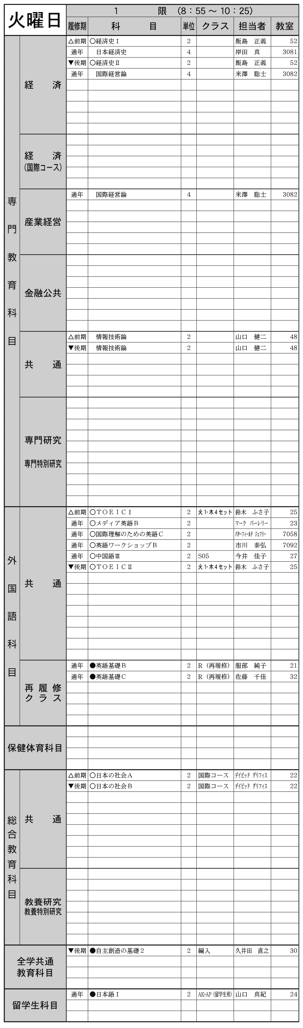 ２年生火曜日１限の画像