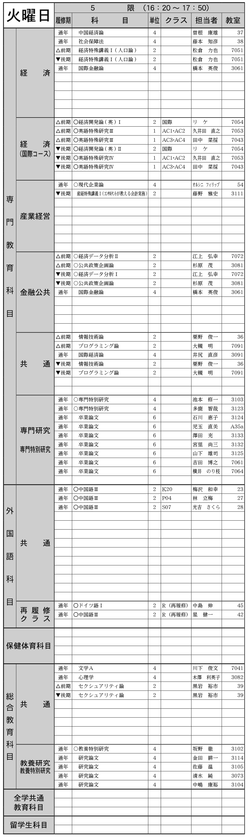 ４年生火曜日５限の画像