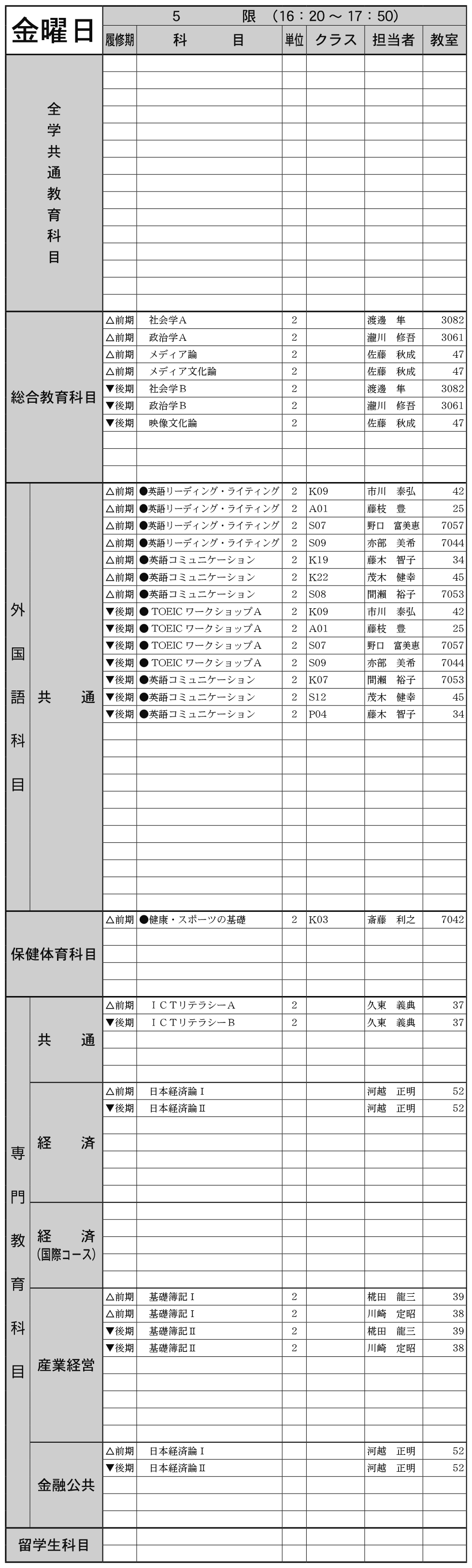 １年生金曜日５限の画像
