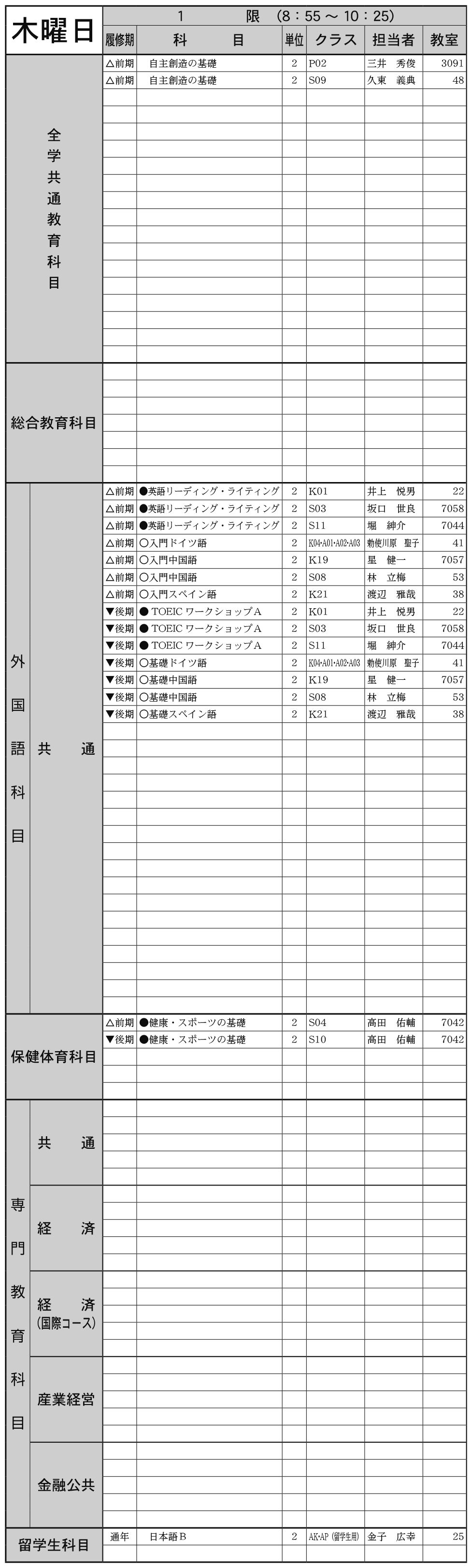 １年生木曜日１限の画像