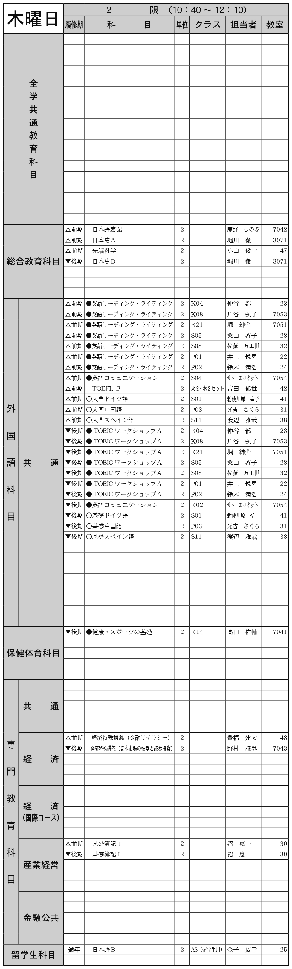 １年生木曜日２限の画像