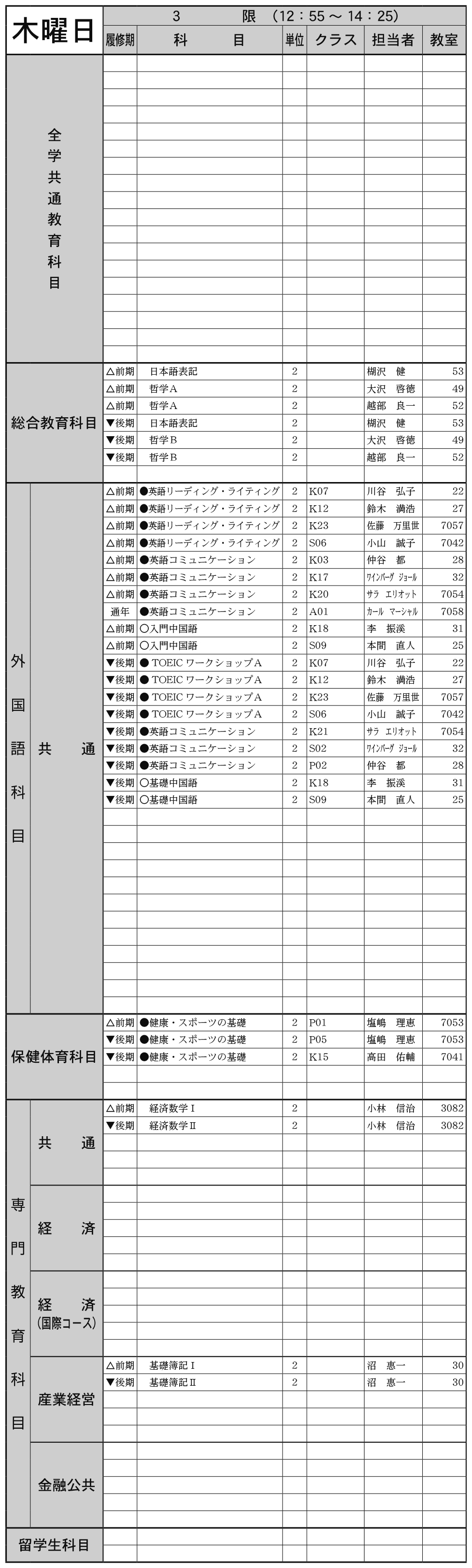 １年生木曜日３限の画像