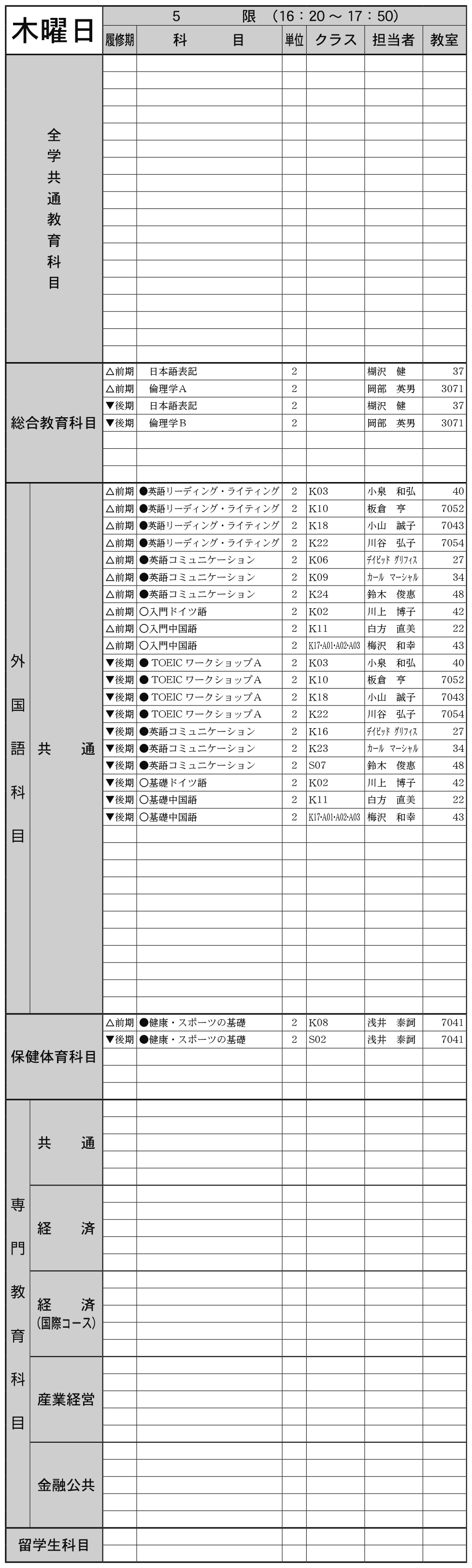 １年生木曜日５限の画像