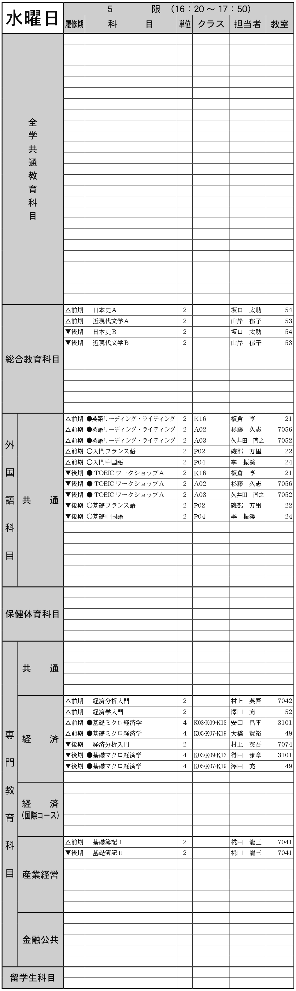 １年生水曜日５限の画像