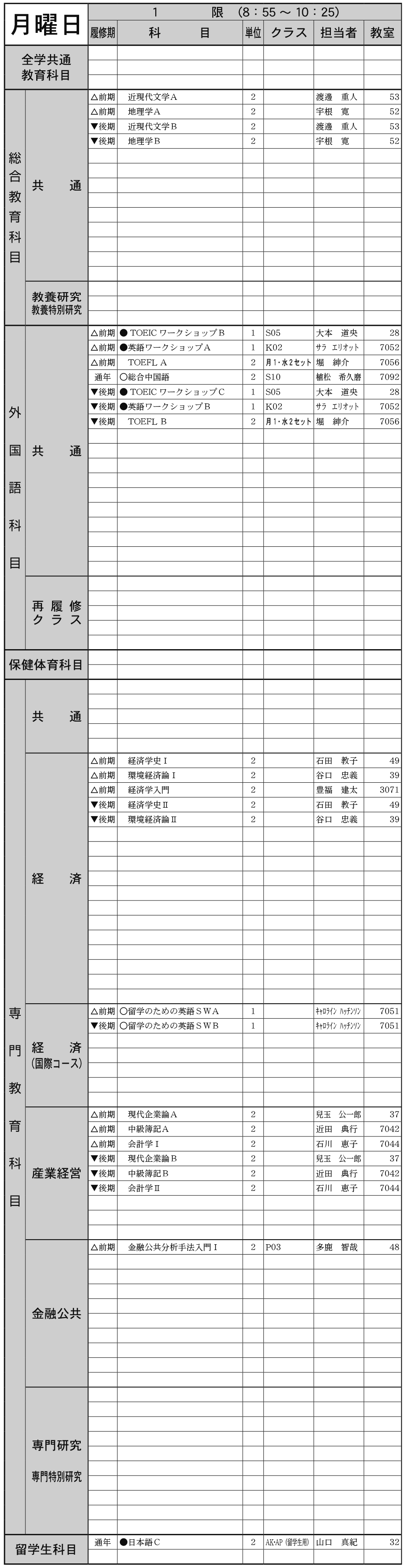 ２年生月曜日１限の画像