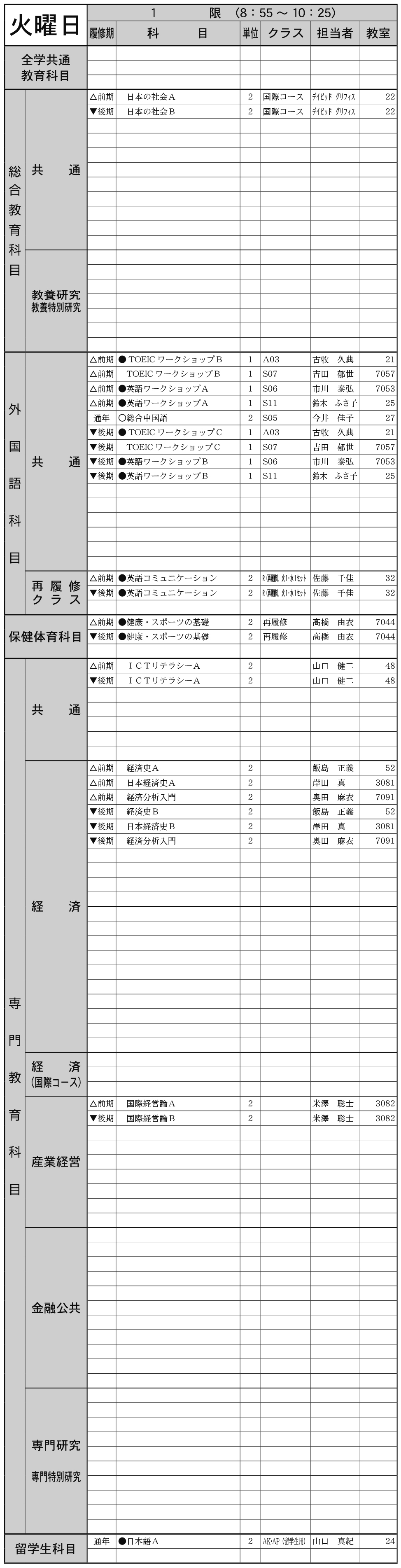 ２年生火曜日１限の画像