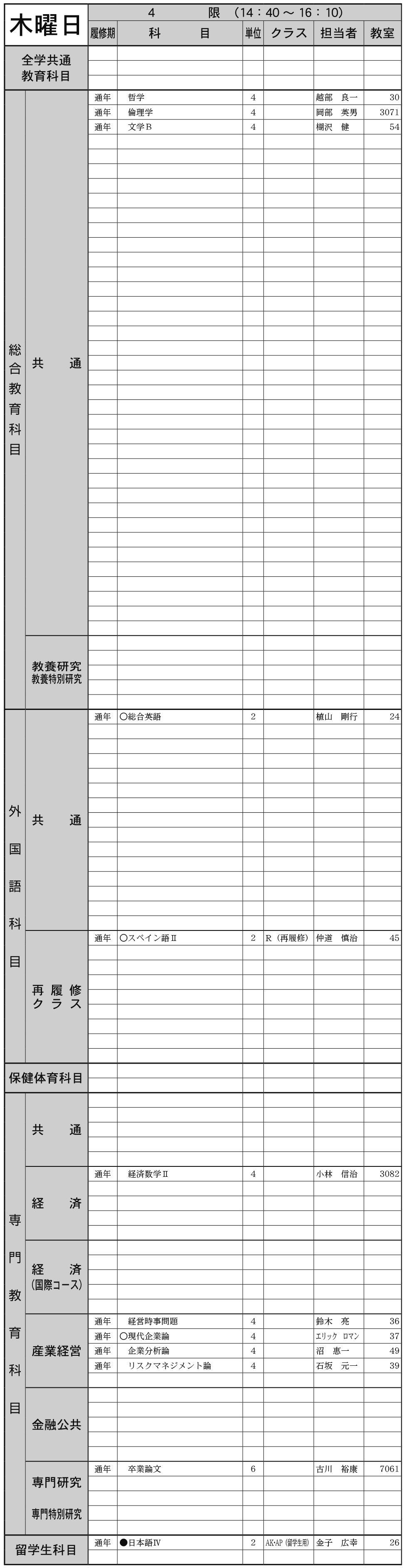 ４年生木曜日４限の画像