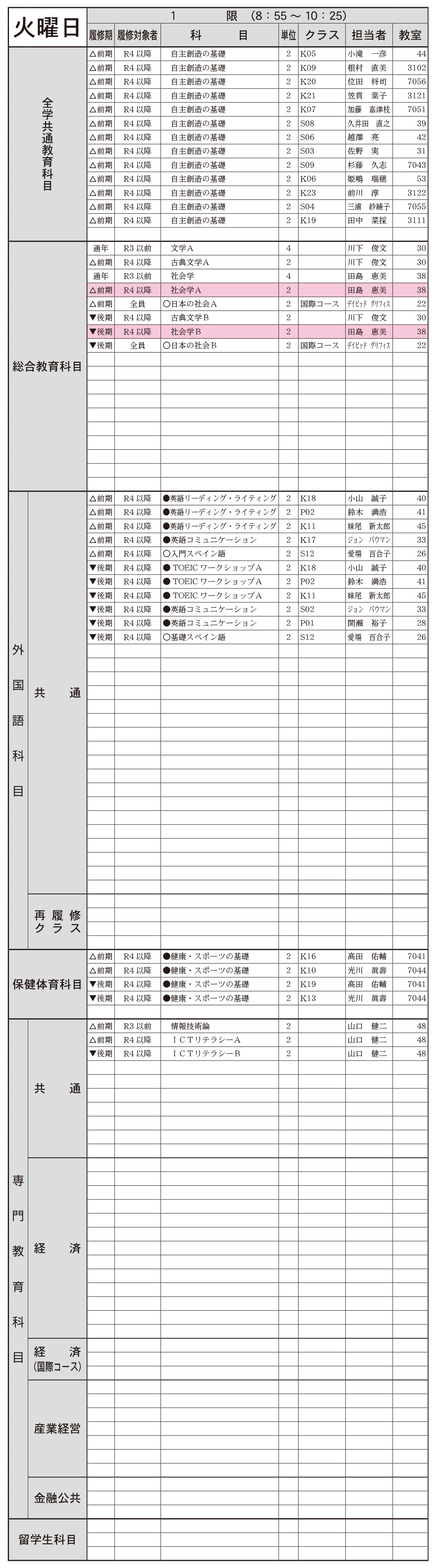 １年生火曜日１限の画像